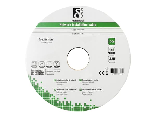 DELTACO TP-70C - Samlet kabel - 100 m - SFTP - CAT 7 - halogenfri - hvit