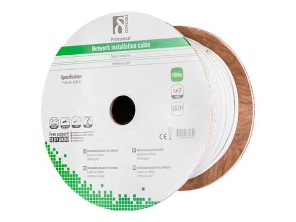 DELTACO TP-70C - Samlet kabel - 100 m - SFTP - CAT 7 - halogenfri - hvit