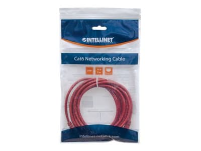 Intellinet Network Patch Cable, Cat6, 3m, Red, CCA, U/UTP, PVC, RJ45, Gold Plated Contacts, Snagless, Booted, Lifetime Warranty, Polybag - Koblingska