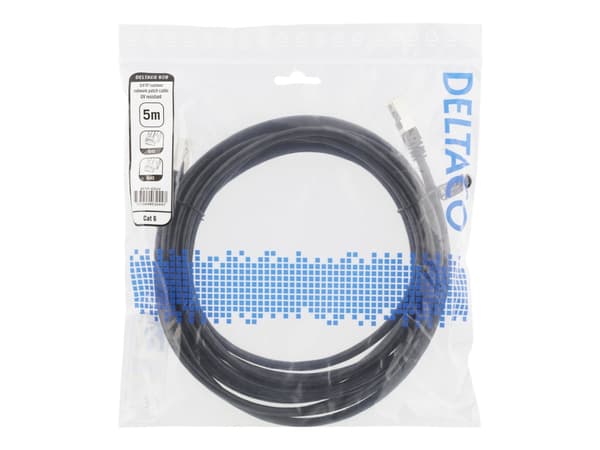 DELTACO - Liitäntäjohto - RJ-45 (uros) RJ-45 (uros) - 5 m - SFTP - CAT 6 - muotoiltu, sisä- ja ulkokäyttöön - musta