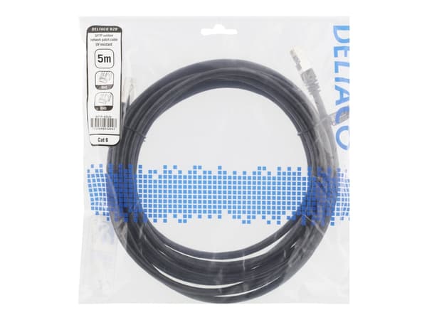 DELTACO - Liitäntäjohto - RJ-45 (uros) RJ-45 (uros) - 5 m - SFTP - CAT 6 - muotoiltu, sisä- ja ulkokäyttöön - musta