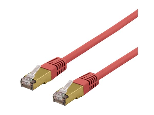 DELTACO SFTP-60RAH - Koblingskabel - RJ-45 (hann) til RJ-45 (hann) - 50 cm - SFTP - CAT 6a - halogenfri, formstøpt - rød