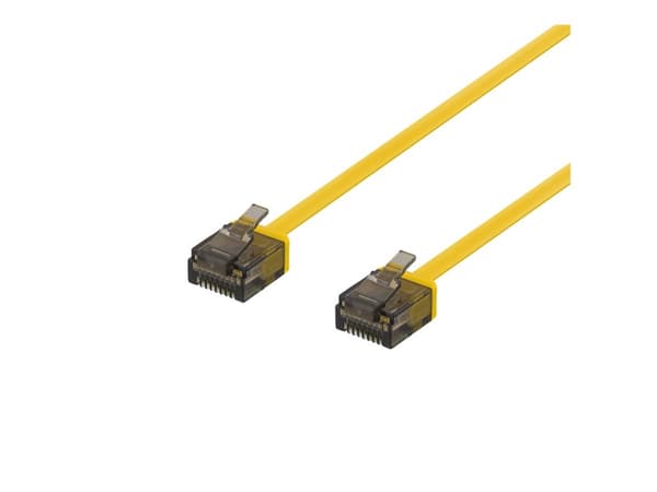 DELTACO U/UTP Cat6a patch cable, flat, 0.5m, 1mm thick, yellow