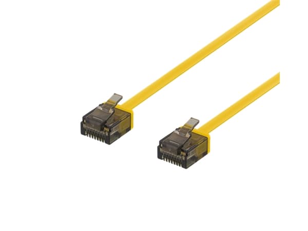 DELTACO U/UTP Cat6a patch cable, flat, 0.5m, 1mm thick, yellow