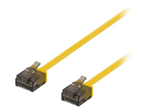 DELTACO U/UTP Cat6a patch cable, flat, 0.5m, 1mm thick, yellow
