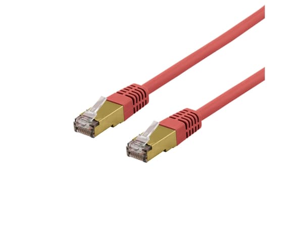 DELTACO - Koblingskabel - RJ-45 (hann) til RJ-45 (hann) - 2 m - SFTP - CAT 6a - halogenfri, formstøpt - rød