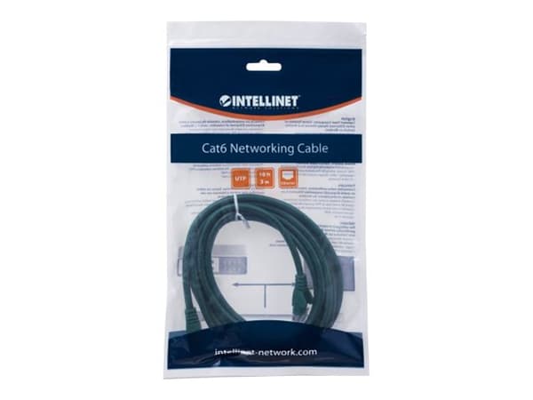 Intellinet Network Patch Cable, Cat6, 1m, Green, CCA, U/UTP, PVC, RJ45, Gold Plated Contacts, Snagless, Booted, Lifetime Warranty, Polybag - Koblings