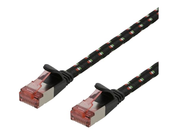 DELTACO - Patch-kabel - RJ-45 (hane) till RJ-45 (hane) - 1 m - U/FTP - CAT 6a - tvinnad, platt - svart