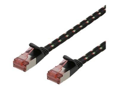 DELTACO - Patch-kabel - RJ-45 (hane) till RJ-45 (hane) - 1 m - U/FTP - CAT 6a - tvinnad, platt - svart