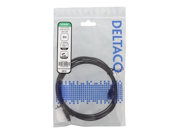 DELTACO - Koblingskabel - RJ-45 (hann) til RJ-45 (hann) - 2 m - UTP - CAT 6 - formstøpt, halogenfri, flertrådet, uten hindringer - svart