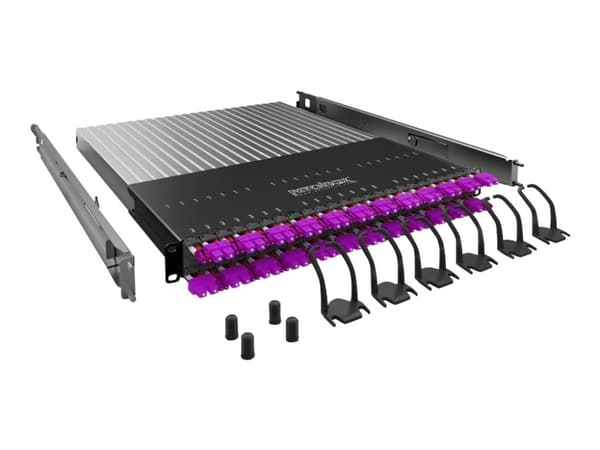 PATCHBOX PLUS+ SYSTEM OM4 - Kuituhallintajärjestelmä sisäänvedettävillä liitäntäkaapeleilla - 1,7 m - RAL 9005 - 1U - 19" - 24 porttia