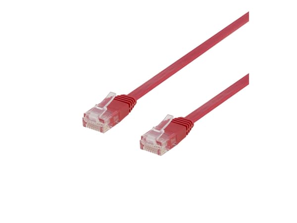 DELTACO - Koblingskabel - RJ-45 (hann) til RJ-45 (hann) - 2 m - UTP - CAT 6 - flat, formstøpt - rød