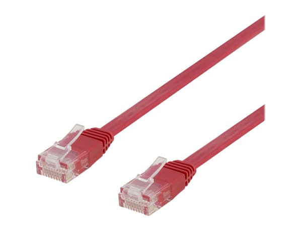 DELTACO - Koblingskabel - RJ-45 (hann) til RJ-45 (hann) - 2 m - UTP - CAT 6 - flat, formstøpt - rød