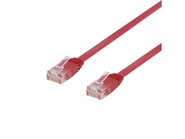 DELTACO - Koblingskabel - RJ-45 (hann) til RJ-45 (hann) - 1 m - UTP - CAT 6 - flat, formstøpt - rød