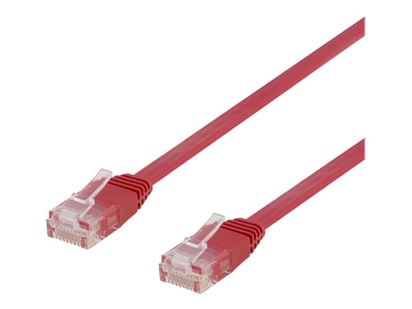 DELTACO - Koblingskabel - RJ-45 (hann) til RJ-45 (hann) - 1 m - UTP - CAT 6 - flat, formstøpt - rød