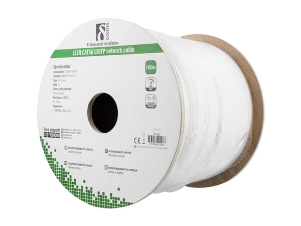 DELTACO - Irtokaapeli - 100 m - UTP - CAT 6a - halogeeniton, kiinteä - valkoinen
