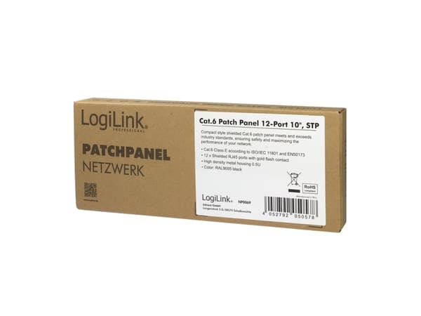 LogiLink NP0069, Gigabit Ethernet, RJ-45, Sort, Metall, 0.5U