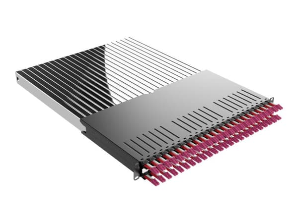 PATCHBOX PLUS+ SYSTEM OM4 - Fiberstyringssystem med tilbaketrekkbare stikksnorer - 1.7 m - LC x 24 - RAL 9005 - 1U - 19"