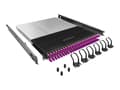 Miniatyrbilde 1 av 5: PATCHBOX PLUS+ SYSTEM OM4 - Fiberstyringssystem med tilbaketrekkbare stikksnorer - 1.7 m - LC x 24 - RAL 9005 - 1U - 19"