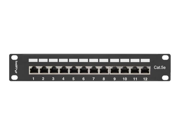 Lanberg PPF5-9012-B - Koblingspanel - rackmonterbar - CAT 5e - STP - RJ-45 X 12 - RAL 9004, svart - 1U - 10"