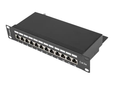 Lanberg PPF5-9012-B - Patch-panel - rackmontering - CAT 5e - STP - RJ-45 X 12 - svart, RAL 9004 - 1U - 10"