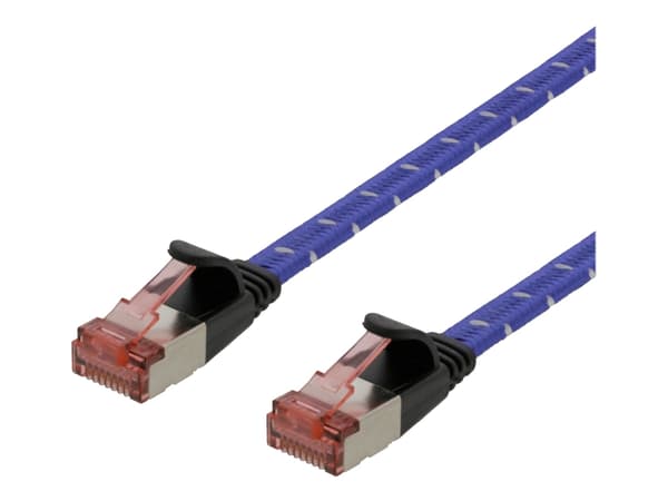 DELTACO - Koblingskabel - RJ-45 (hann) til RJ-45 (hann) - 1 m - U/FTP - CAT 6a - flertrådet, flat, uten hindringer - blå, hvit