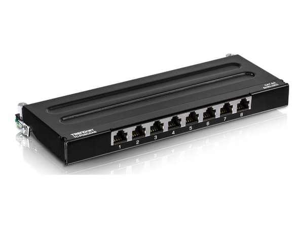 TRENDnet TC-P08C6AS - Patchpanel - veggmonterbar - CAT 6a - STP - RJ-45 X 8 - 0,5U Sort
