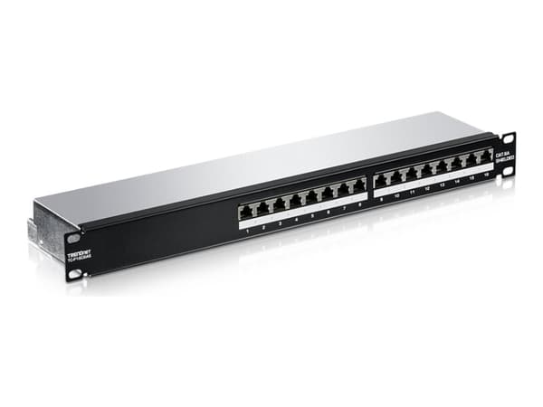 TRENDnet TC-P16C6AS - Koblingspanel - rackmonterbar - CAT 6a - STP - RJ-45 X 16 - 1U Sort