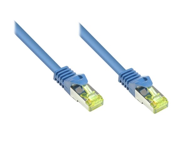 RJ45 Patchkabel mitCat.7 Rohkabel und Rastnasenschutz (RNS®), S/FTP, PiMF, halogenfrei, 600MHz, OFC, blau, 3m, Good Connections® (8070R-030B)