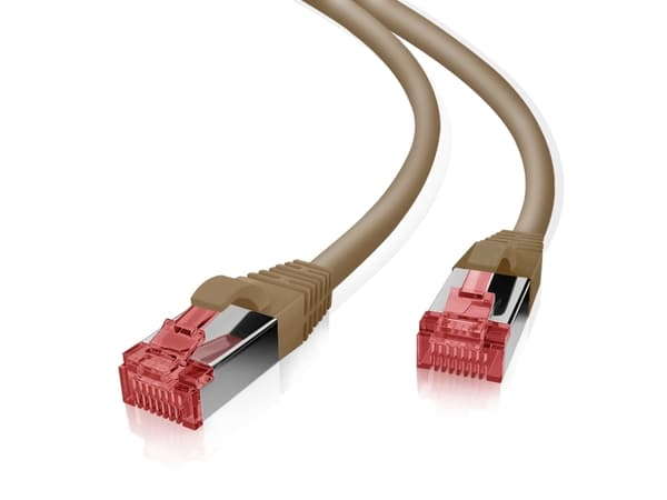 helos patchkabel S/FTP (PIMF) CAT 6 brun 0,25 m - hel kobber patchkabel med smal knekkbeskyttelse - inkludert lengdeangivelse på RJ45-pluggen - PimF-