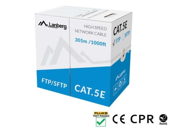 Lanberg - Bulkkikaapeli - 305 m - SFTP - CAT 5e - kiinteä - harmaa, RAL 7035
