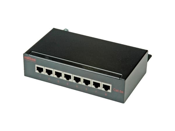 ROLINE Cat.5e Wall Mount Patch Panel, 8 Ports, STP black, Sort, 14 cm, 44 x 172 x 140 mm