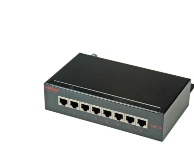 ROLINE Cat.5e Wall Mount Patch Panel, 8 Ports, STP black, Svart, 14 cm, 44 x 172 x 140 mm