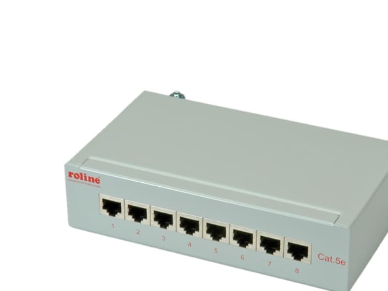 ROLINE Cat.5e Wall Mount Patch Panel, 8 Ports, STP light grey, 14 cm, 44 x 172 x 140 mm