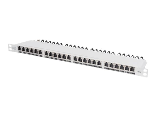 Digitus Professional - Liitäntäpaneeli - jalustalle asennettava - CAT 6a - STP - RJ-45 X 24 - vaaleanharmaa, RAL 7035 - 0.5U - 19" Harmaa