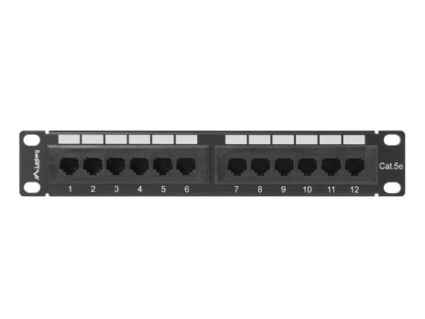 Lanberg PPU5-9012-B - Koblingspanel - rackmonterbar - CAT 5e - UTP - RJ-45 X 12 - RAL 9004, svart - 1U - 10"