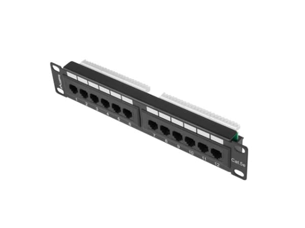 Lanberg PPU5-9012-B - Koblingspanel - rackmonterbar - CAT 5e - UTP - RJ-45 X 12 - RAL 9004, svart - 1U - 10"