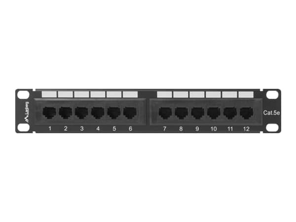 Lanberg PPU5-9012-B - Koblingspanel - rackmonterbar - CAT 5e - UTP - RJ-45 X 12 - RAL 9004, svart - 1U - 10"