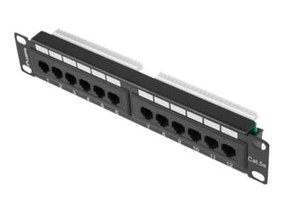 Lanberg PPU5-9012-B - Koblingspanel - rackmonterbar - CAT 5e - UTP - RJ-45 X 12 - RAL 9004, svart - 1U - 10" Sort
