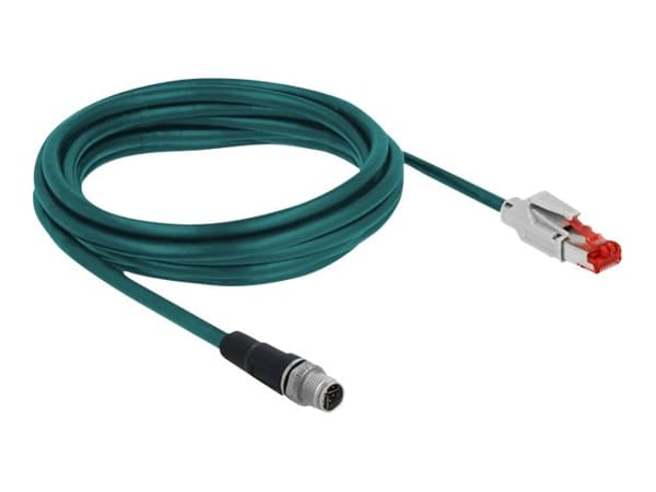 Delock - Nettverkskabel - 8 pin M12-X (hann) til RJ-45 (hann) - 3 m - SF/UTP - CAT 5e - vannblå