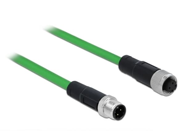 Delock - Nettverksforlengelseskabel - 4-pins M12 (hann) til 4-pins M12 (hunn) - 5 m - trippel beskyttelse - halogenfri - grønn