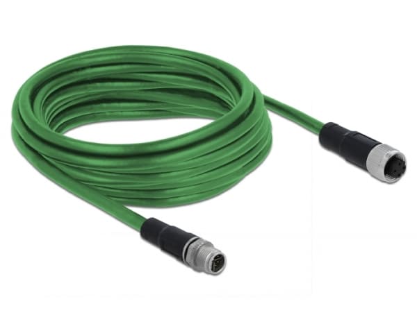 Delock - Nettverksforlengelseskabel - 4-pins M12 (hann) til 4-pins M12 (hunn) - 5 m - trippel beskyttelse - halogenfri - grønn