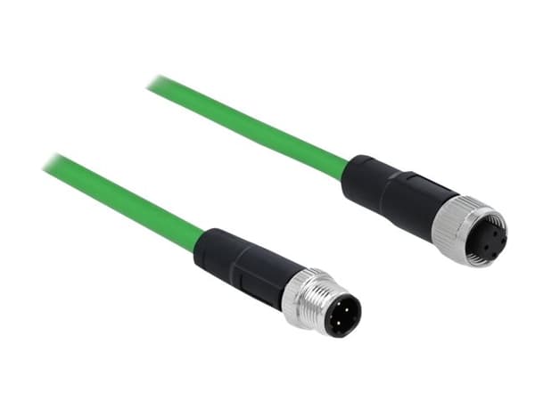 Delock - Nettverksforlengelseskabel - 4-pins M12 (hann) til 4-pins M12 (hunn) - 5 m - trippel beskyttelse - halogenfri - grønn