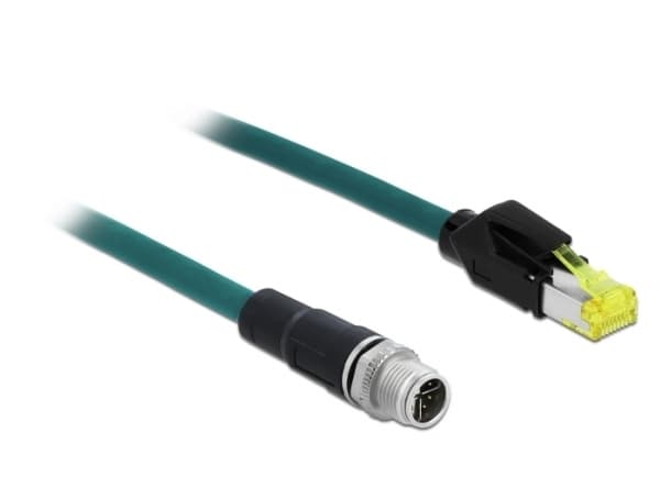 Delock - Liitäntäkaapeli - 8-nastainen M12-X (han) til RJ-45 (Hirose) (P) - 2 m - SFTP - CAT 6a - halogenfri - vandblå