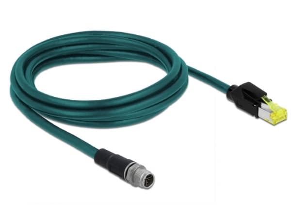 Delock - Liitäntäkaapeli - 8-nastainen M12-X (han) til RJ-45 (Hirose) (P) - 2 m - SFTP - CAT 6a - halogenfri - vandblå