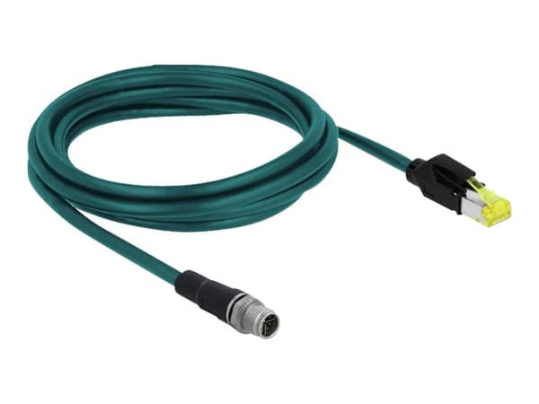 Delock - Liitäntäkaapeli - 8-nastainen M12-X (han) til RJ-45 (Hirose) (P) - 2 m - SFTP - CAT 6a - halogenfri - vandblå