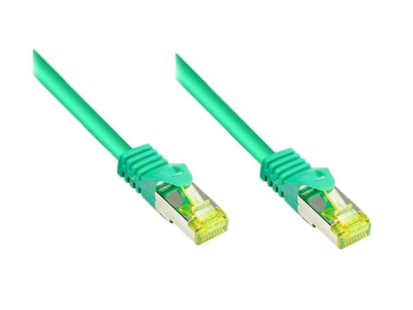 RJ45 liitäntäkaapeli Cat.7 raakakaapelilla ja snap-in korvakkeella (RNS®), S/FTP, PiMF, halogeeniton, 600MHz, OFC, vihreä, 20m, Good Connections® (80