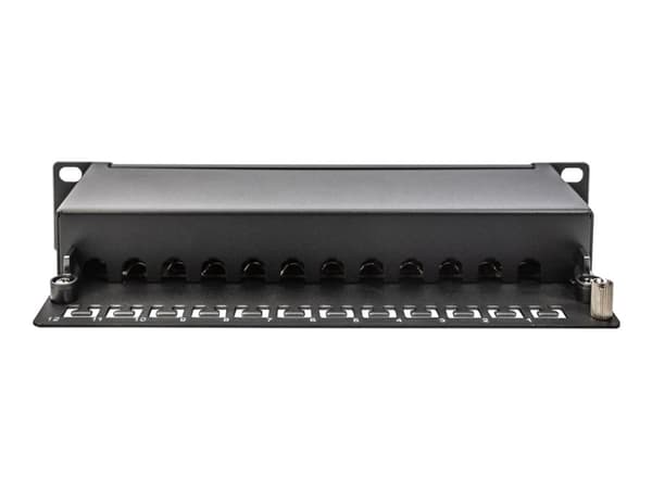 DIGITUS DN-91612S-EA - Koblingspanel - rackmonterbar - CAT 6a - STP - RJ-45 X 12 - svart, RAL 9005 - 1U - 10"