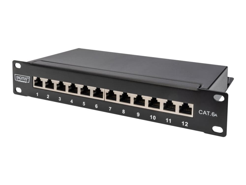 DIGITUS DN-91612S-EA - Patch-panel - stativmonterbar - RJ-45 X 12 - sort, RAL 9005 - 1U - 10"