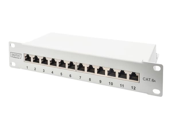 DIGITUS DN-91612S-EA-G - Patch-panel - rackmontering - CAT 6a - STP - RJ-45 X 12 - grå, RAL 7035 - 1U - 10"